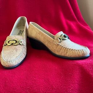 Women's Beige Loafers with Gold Accent